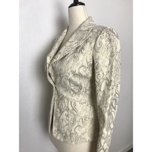 Bebe Jacket Blazer Single Breast Print Metallic Lined - Picture 4 of 11
